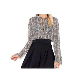 Theory Women's 100% Silk Snake Print Blouse V-Neck Long Sleeve Size S